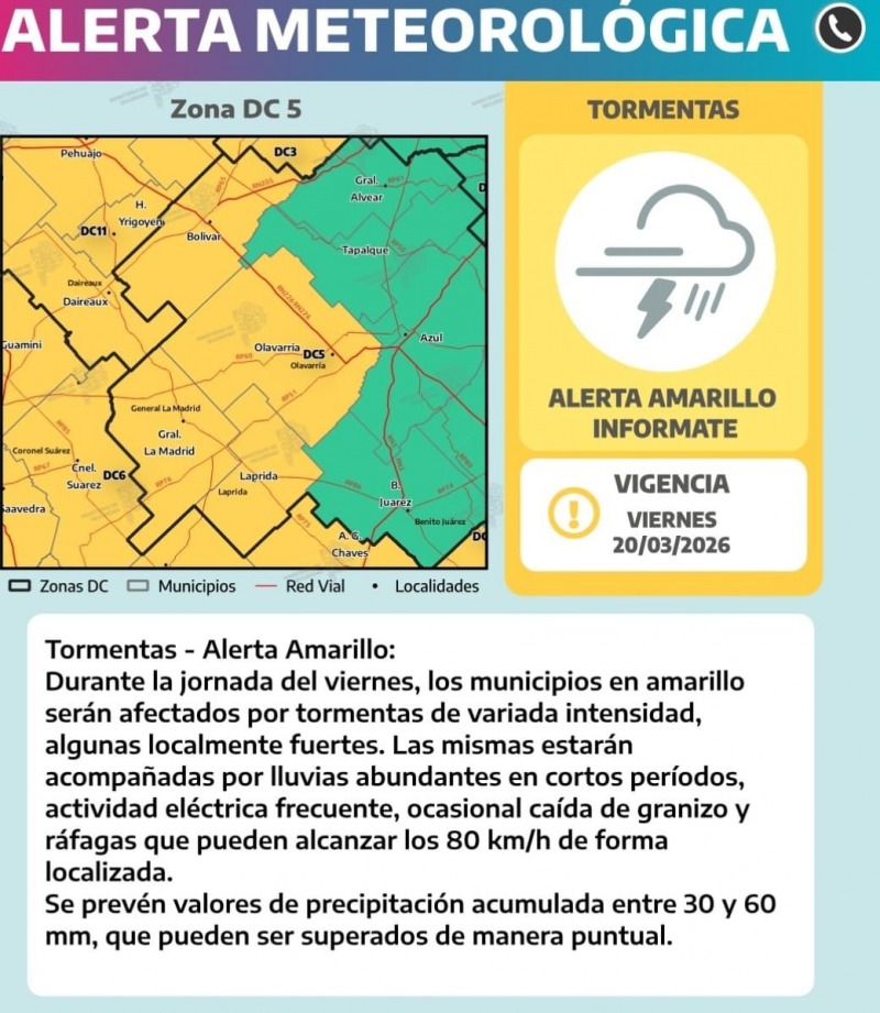 Hay alerta amarilla viernes y s�bado para la regi�n